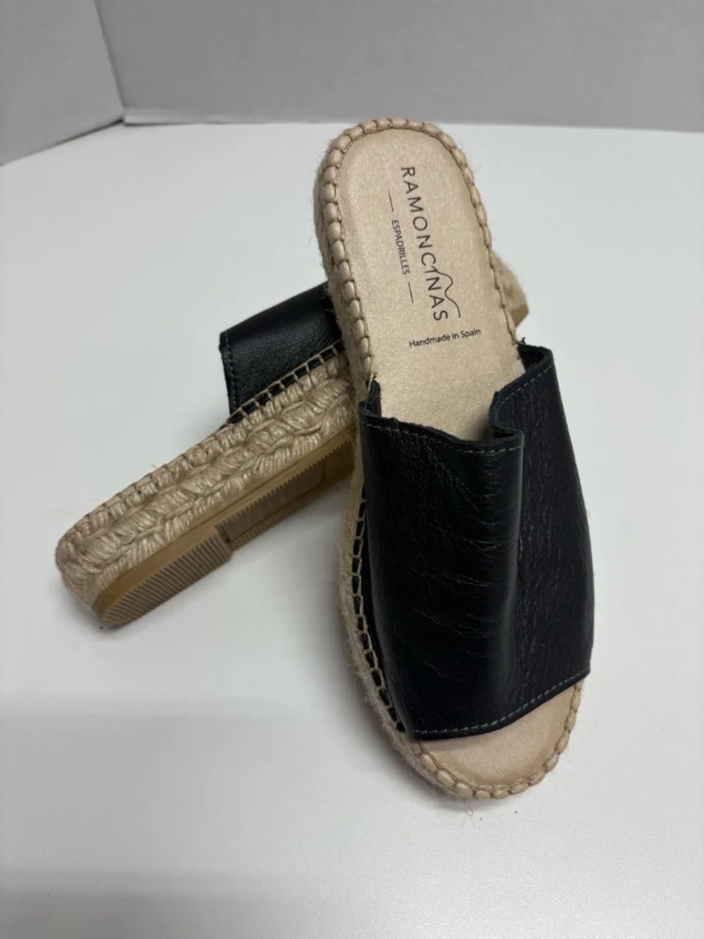 Ramoncinas Platform Leather Black Flat‎ Espadrilles - Size 38 (7.5 US) - NEW